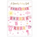 Set of six Prelude newborn girl greeting cards featuring cute, colorful designs for celebrating new arrivals.