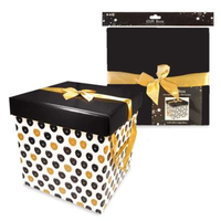 Gift Box Flat Pack Square Black & Gold Spot