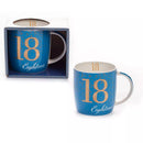 Blue Tiger Feet Mug with age 18 design, featuring playful tiger paw prints on ceramic mug for coffee or tea.