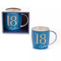 Blue Tiger Feet Mug with age 18 design, featuring playful tiger paw prints on ceramic mug for coffee or tea.