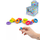 Set of 12 colorful fidget rings by One For Fun, small metal toys designed for stress relief and tactile play.