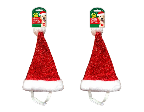 Pet Santa Hat Tinsel 24pk (Assorted Sizes)
