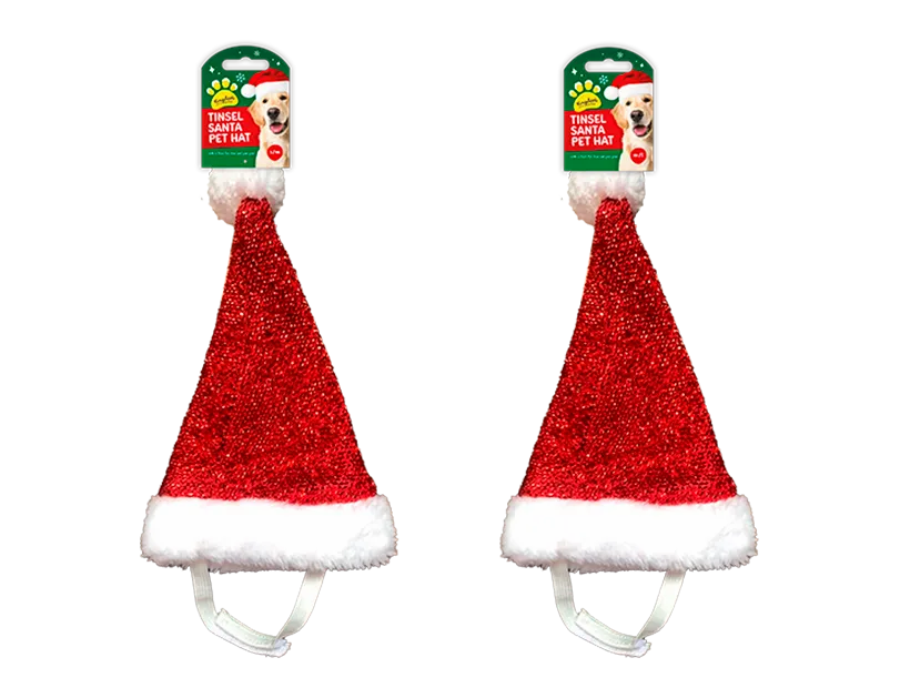 Pet Santa Hat Tinsel 24pk (Assorted Sizes)