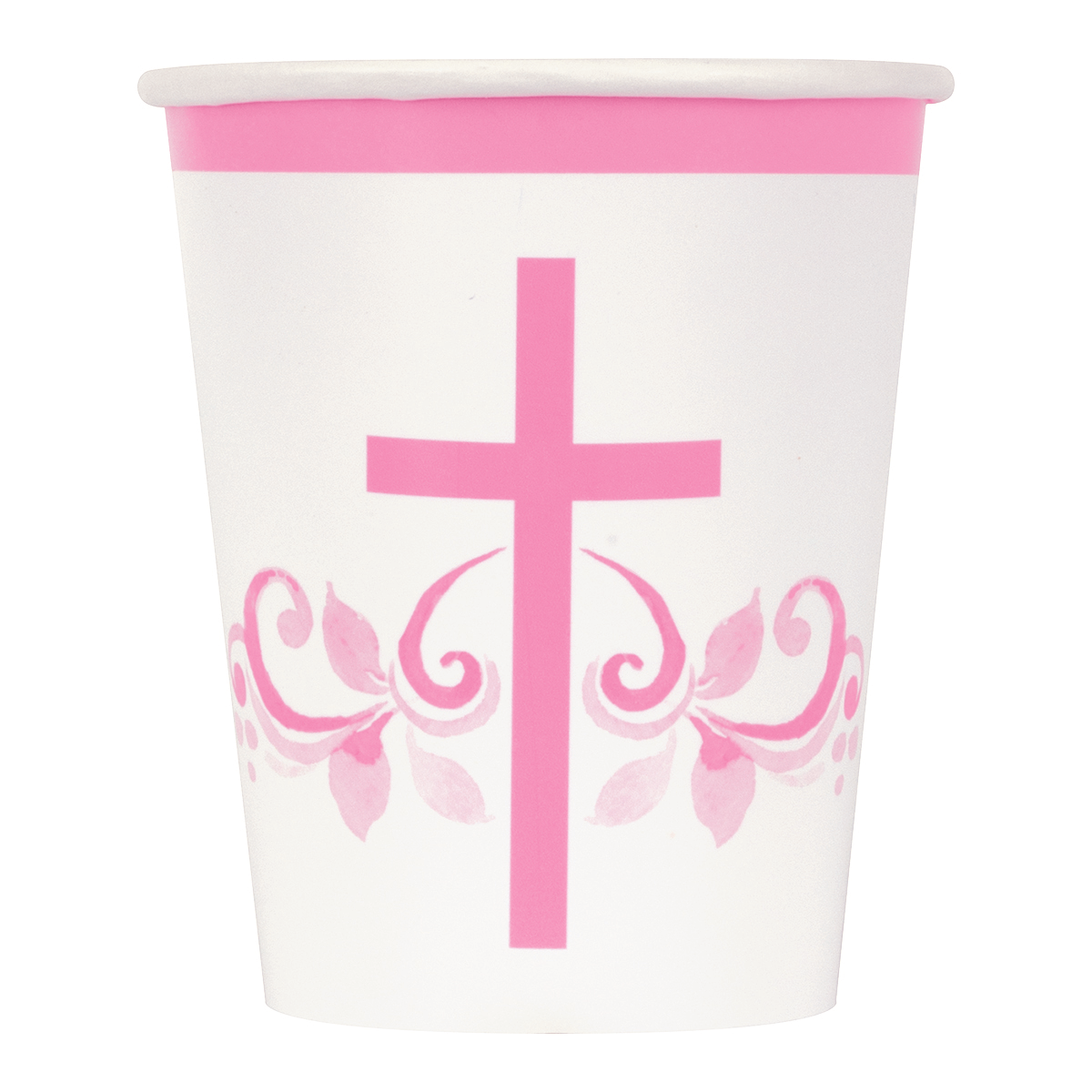 Unique 8 Pack Cups Pink Holy Cross 9oz