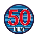 Six small Tiger Feet birthday badges featuring the number 50, with colorful designs and "Happy Birthday" text on each badge.
