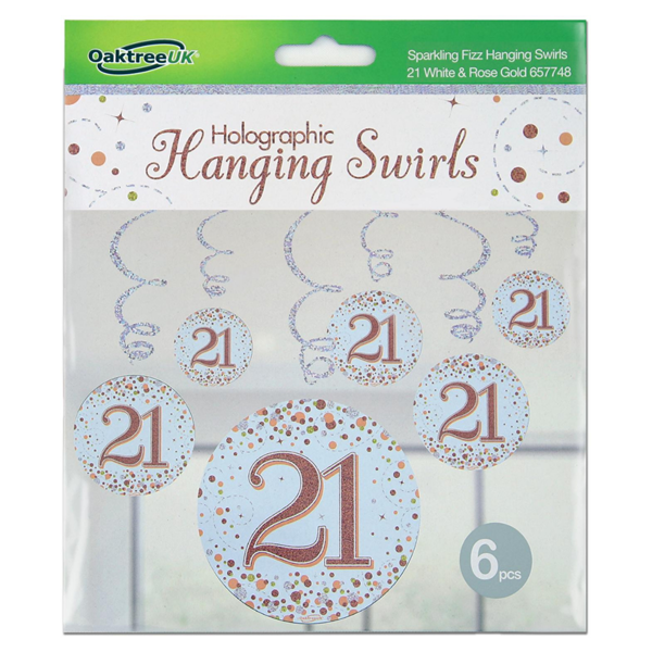 Oaktree Age 21 Fizz Rose Gold Hanging Swirls 6pk