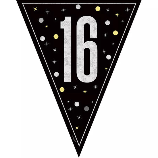 9ft Flag Bunting Age 16 Glitz Black