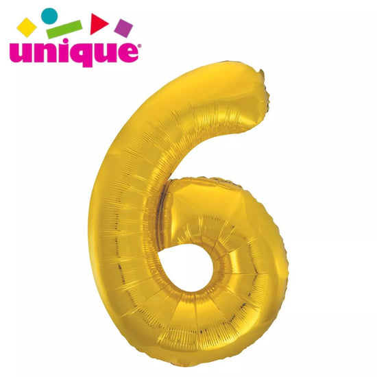 Unique Foil Balloon Classic Gold 34" Number 6