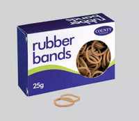 Assorted rubber bands in a 25g package from County Stationery, suitable for bundling and organizing office or craft supplies.