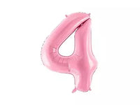 Pink PartyDeco foil balloon shaped as the number 4, measuring 34 inches, perfect for celebrations and parties.