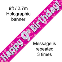 Oaktree Banner Age 9 Pink Holographic 9ft