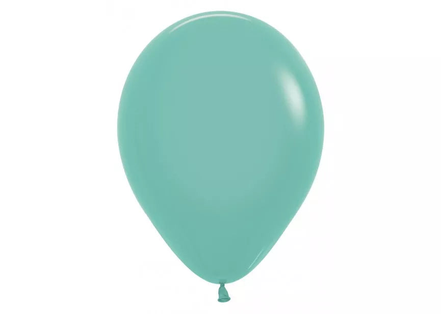 Sempertex Fashion Aquamarine 12-inch latex balloons, 12-pack, for decorative use in celebrations and events.