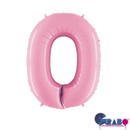 Pastel pink Grabo foil balloon shaped as the number 0, 26 inches tall, with shiny metallic finish and smooth surface.