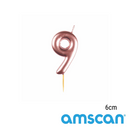 Amscan Rose Gold Number 9 Candle 6cm