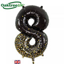 Oaktree black and gold foil number 8 balloon, 34-inch size, festive number balloon for celebrations.