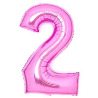 Pink 34-inch Anagram foil balloon shaped as the number 2, shiny and inflated, perfect for celebrations and events.