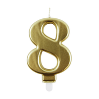 Party Candle Number 8 Metallic Gold 9cm 6pk