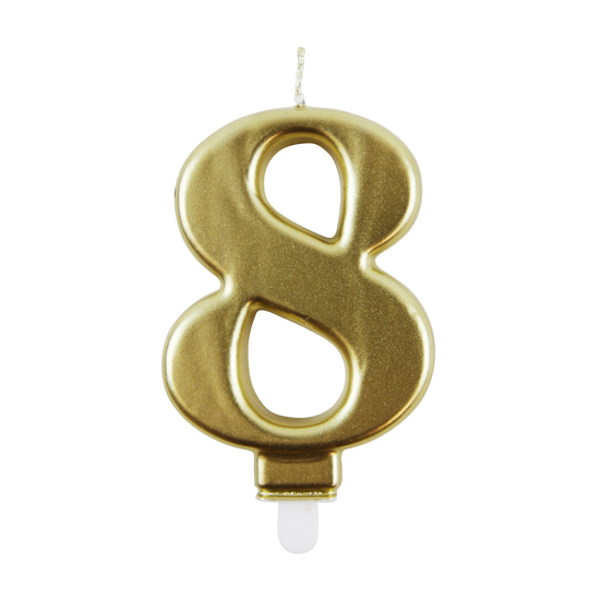 Party Candle Number 8 Metallic Gold 9cm 6pk