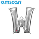 Silver Anagram foil balloon shaped as the letter W, 16 inches, perfect for celebrations and party decorations.