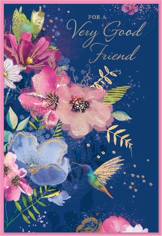 Simon Elvin C50 birthday cards set featuring six "Very Good Friend" cards with colorful designs and cheerful messages.