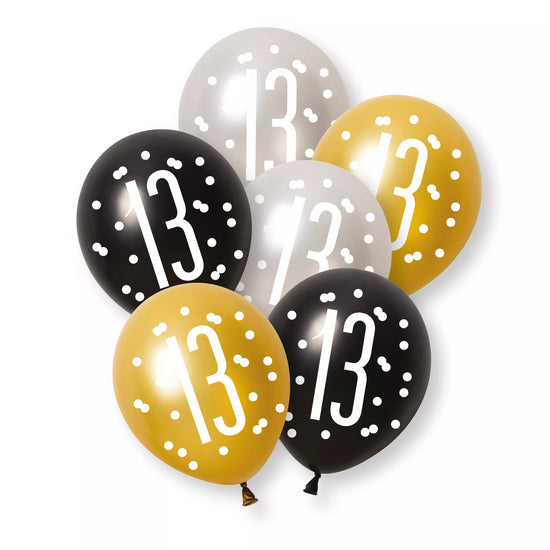Unique Glitz Age 13 Black 12" Latex 6pk