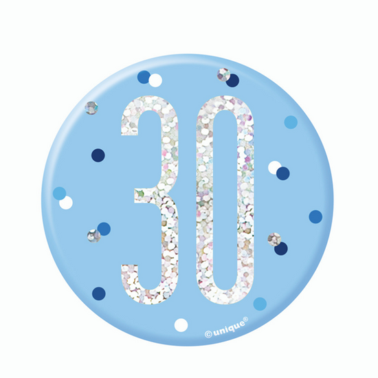 Blue Glitz 30th Birthday 3" Badge