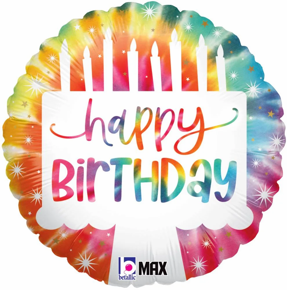 Oaktree Foil Balloon Tie-Dye Birthday Cake 18"