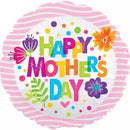 TRI Foil Balloon featuring "Mother's Day" in dancing font, 17-inch size, celebrating moms with colorful, shiny balloon.