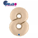 Cream satin foil balloon shaped as number 8 by Grabo, measuring 40 inches tall, with shiny, smooth surface and vibrant appearance.