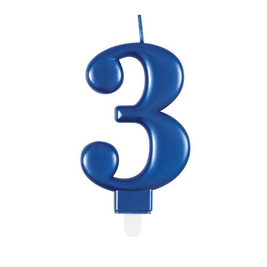 Unique Party Candle Number 3 Metallic Blue