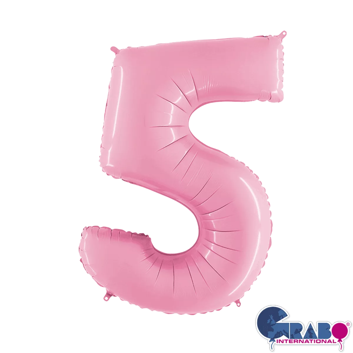 Pastel pink Grabo foil balloon in the shape of the number 5, measuring 26 inches, suitable for celebrations.