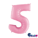 Pastel pink Grabo foil balloon in the shape of the number 5, measuring 26 inches, suitable for celebrations.
