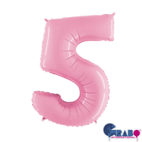 Pastel pink Grabo foil balloon in the shape of the number 5, measuring 26 inches, suitable for celebrations.