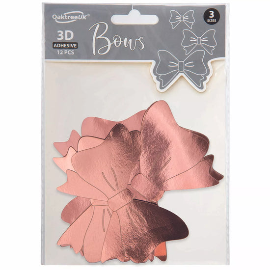 3D Adhesive Bows Rose Gold 12pk