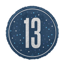 Unique Foil Balloon Blue Glitz Age 13 18"