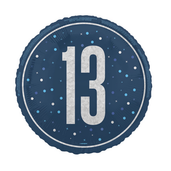 Unique Foil Balloon Blue Glitz Age 13 18"