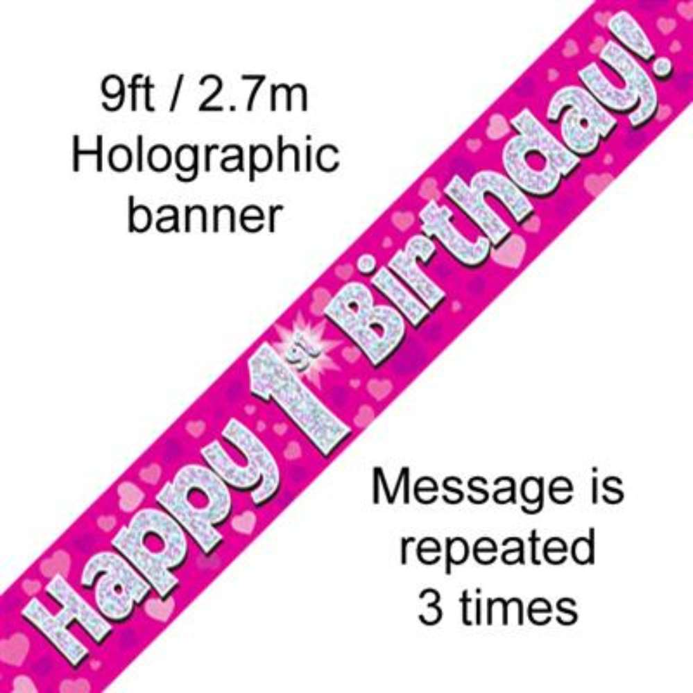 Oaktree Banner Age 1 Pink Holographic 9ft