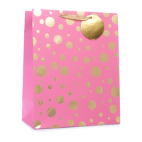 Gift Bag Pink With Gold Spots Large 6pk