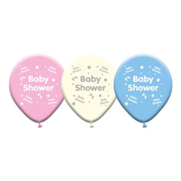 Eight printed latex balloons for baby shower from Giftzone, colorful and festive, perfect for celebration decorations.