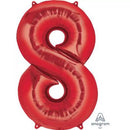 Red 34-inch Anagram foil balloon shaped like the number 8, shiny and festive for celebrations or events.