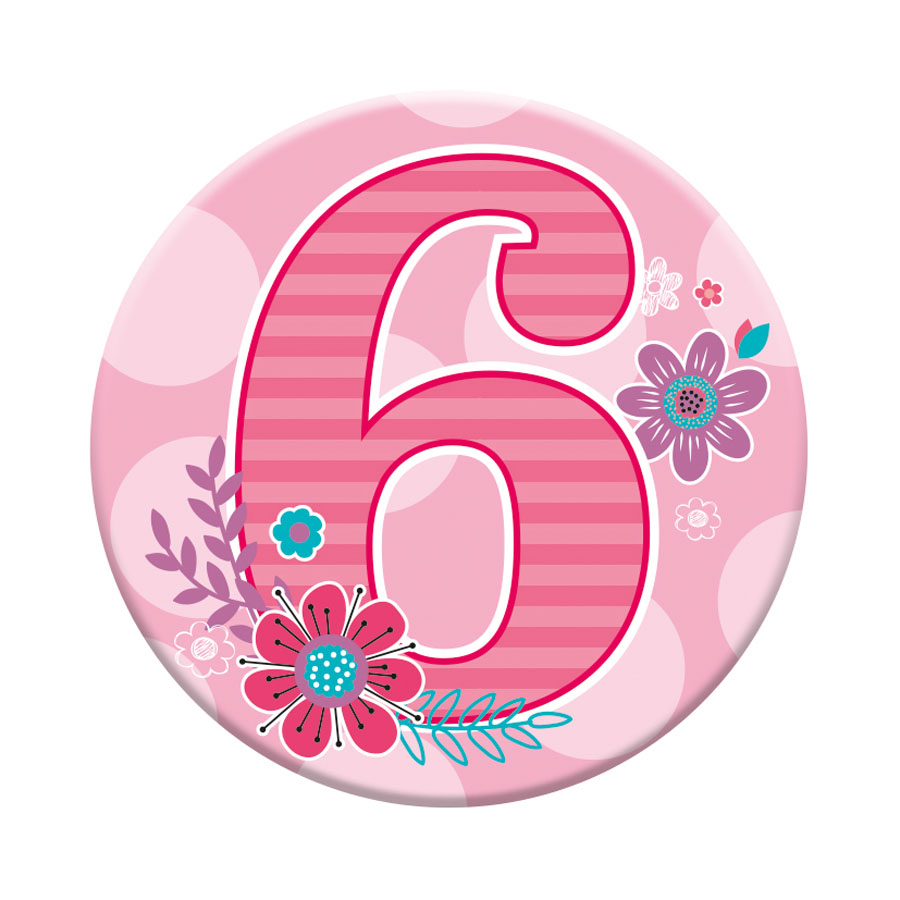 Six small Tiger Feet birthday badges with the number 6, perfect for celebrating a 6th birthday.