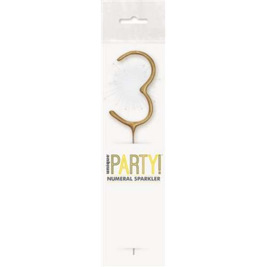 Unique Party Candle Sparkler Number 3 Gold 7