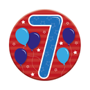 Set of six small Tiger Feet birthday badges featuring the number 7, perfect for celebrating a 7th birthday.