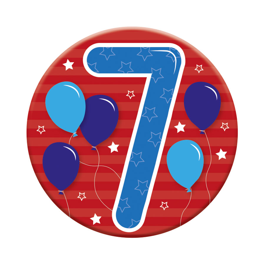 Set of six small Tiger Feet birthday badges featuring the number 7, perfect for celebrating a 7th birthday.