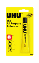 UHU all-purpose glue 20ml bottle showing clear adhesive and applicator tip for versatile craft and repair projects.
