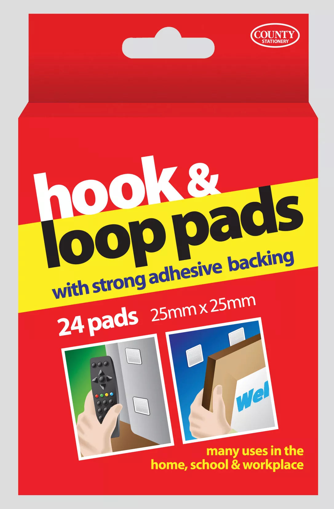 Set of 24 County Stationery Hook & Loop Pads, 25x25mm Blu Tack and Glue Dots for craft and mounting projects