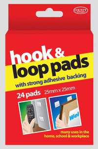 Set of 24 County Stationery Hook & Loop Pads, 25x25mm Blu Tack and Glue Dots for craft and mounting projects