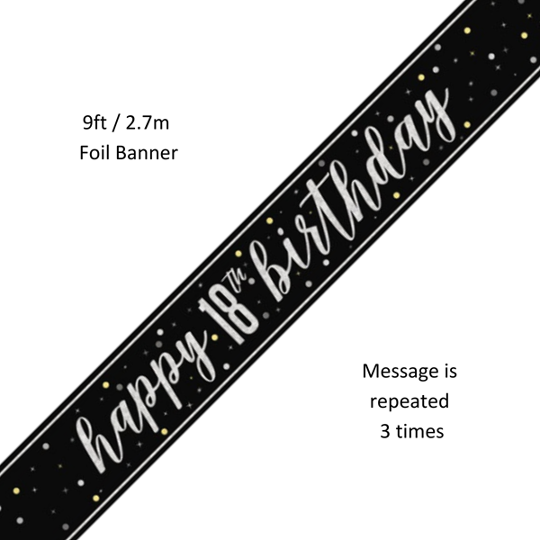 Unique Banner Black Glitz Age 18 9ft
