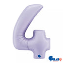 Satin lilac Grabo foil balloon in the shape of the number 4, measuring 40 inches, perfect for celebration decorations.