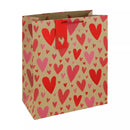 Eurowrap 12-pack kraft gift bags with large heart print, ideal for gift wrapping and special occasions.